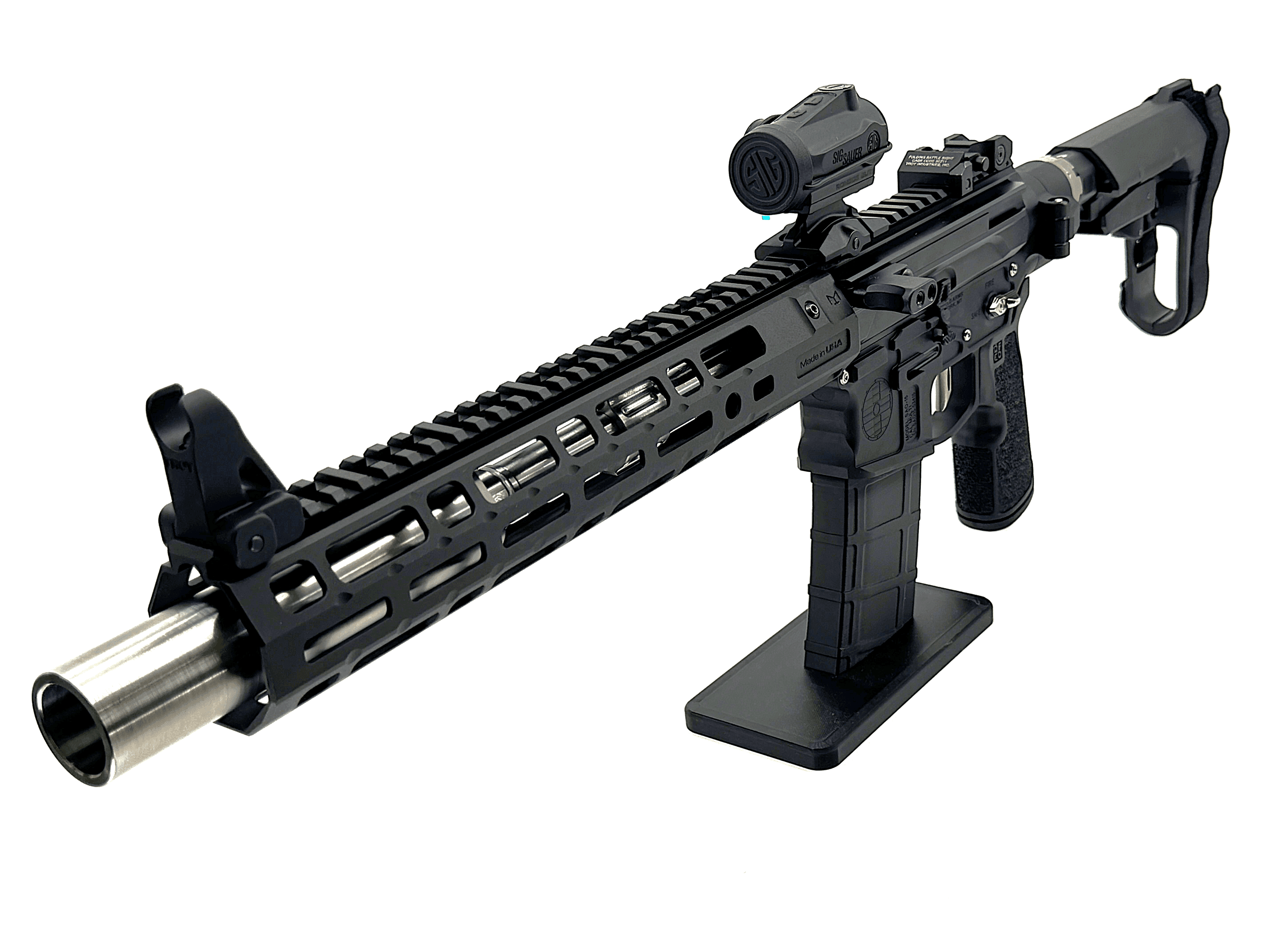 Bar Precision firearm in a graphite finish, photographed from the front